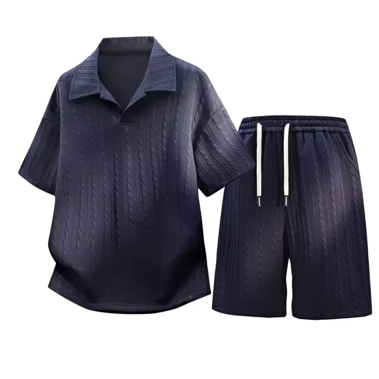 CHINEE-Streetwear-Mens-Two-Piece-Set-Heavyweight-Pure-Cotton-Oversized-Short-Sleeve-Polo-Shirt-and-Shorts-Set-Casual-Lounge-Wear