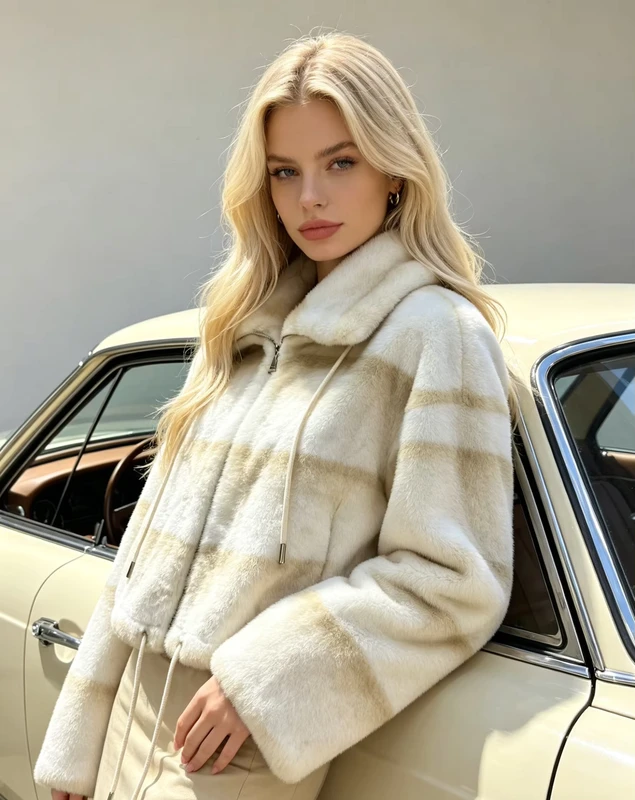 CHINEE-Striped-Faux-Fur-Short-Jacket-Womens-Half-Zip-Drawstring-Cropped-Coat-Casual-Winter-Faux-Fur-Outerwear