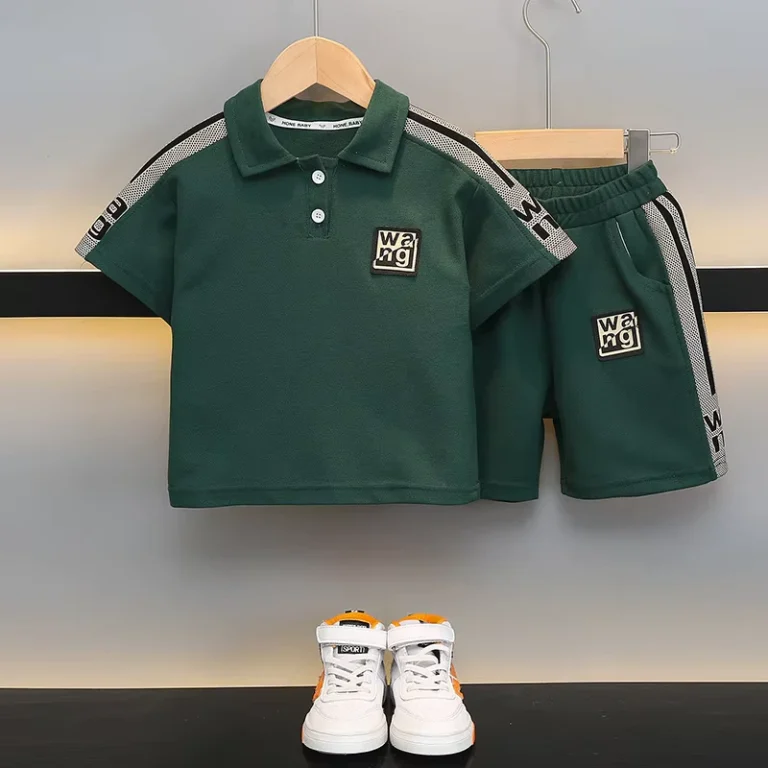 CHINEE-Summer-Boys-Simple-Lapel-Polo-Short-sleeved-Shirt-Top-and-Casual-Shorts-Two-piece-Set