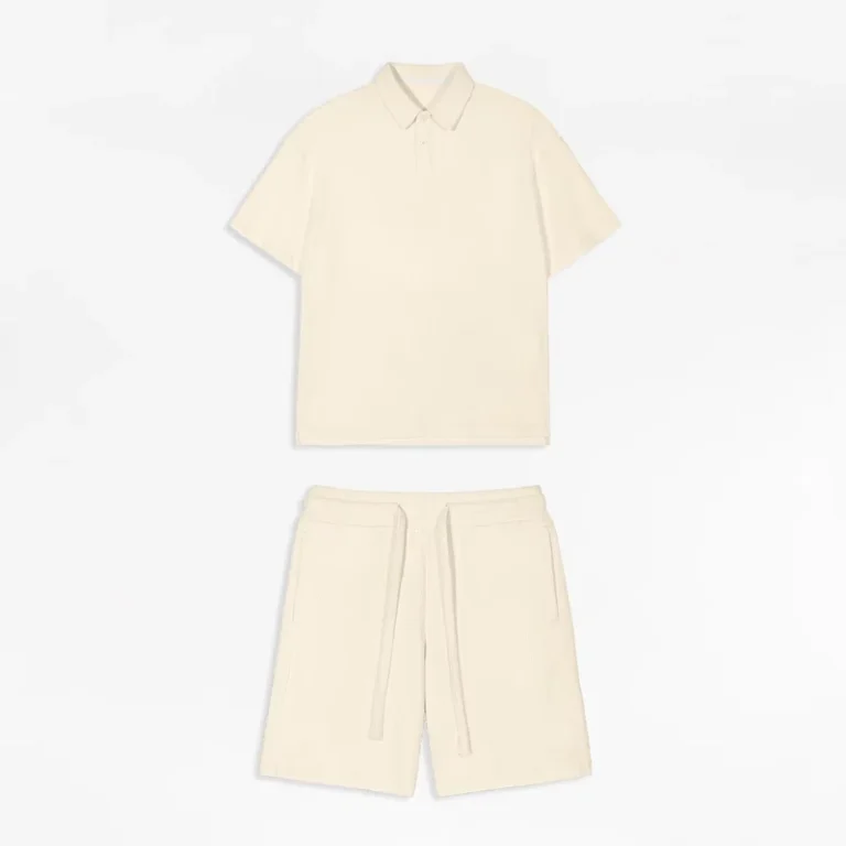 CHINEE-Summer-Casual-Breathable-2-Piece-Waffle-Polo-Shirts-and-Shorts-Set-Luxury-Oversized-Mens-High-Quality