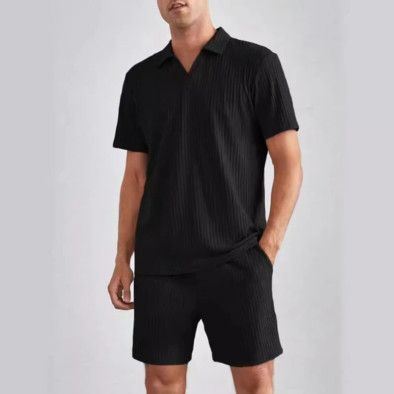 CHINEE-Summer-Casual-Polo-Short-Sleeve-Knitted-100-Polyester-Shirt-Shorts-Two-Piece-Set-Quick-Dry-Mens-Plus-Size-Suit