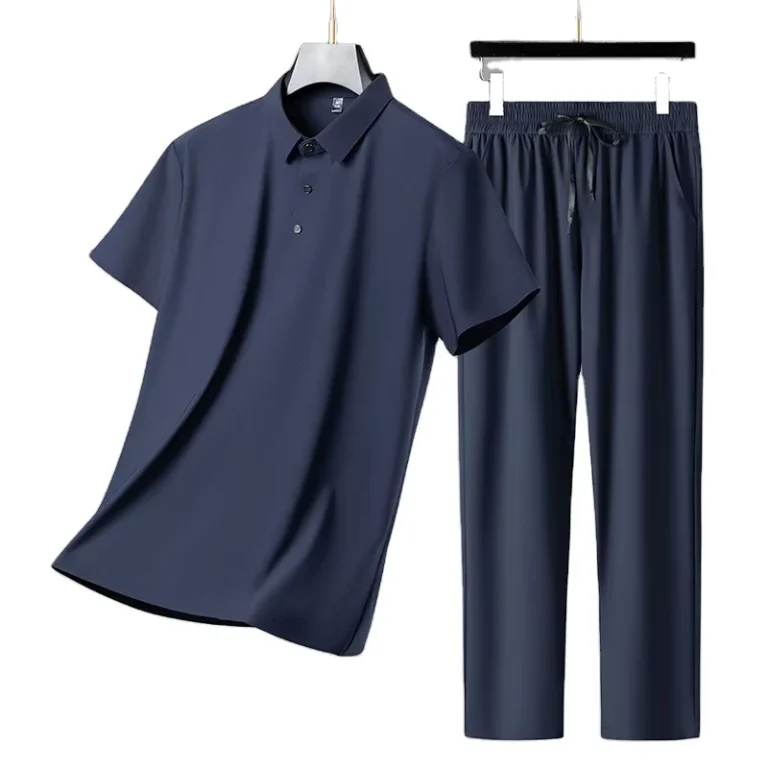 CHINEE-Summer-Casual-Suits-Button-Stand-Collar-Polo-Shirt-Long-Pants-2-Piece-Set-Short-Sleeve-Tops-Casual-Suits