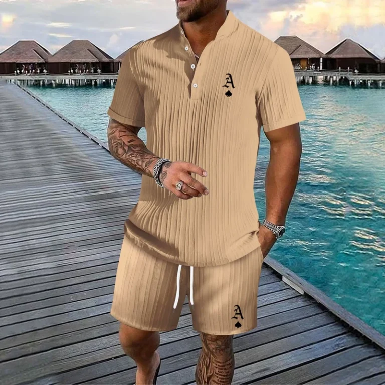 CHINEE-Summer-Casual-Versatile-Fashion-Short-Sleeved-Button-Down-Knitted-Polo-Shirt-and-Breathable-Mesh-Shorts-Set-for-Men-Plus-Size-1
