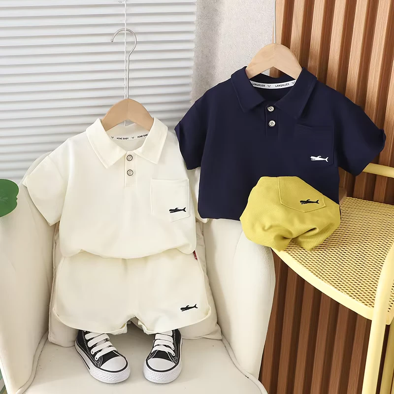 CHINEE-Summer-Children-2pcs-Outfits-Polo-shirt-and-Shorts-Solid-Color-Casual-Boys-Clothing-Sets