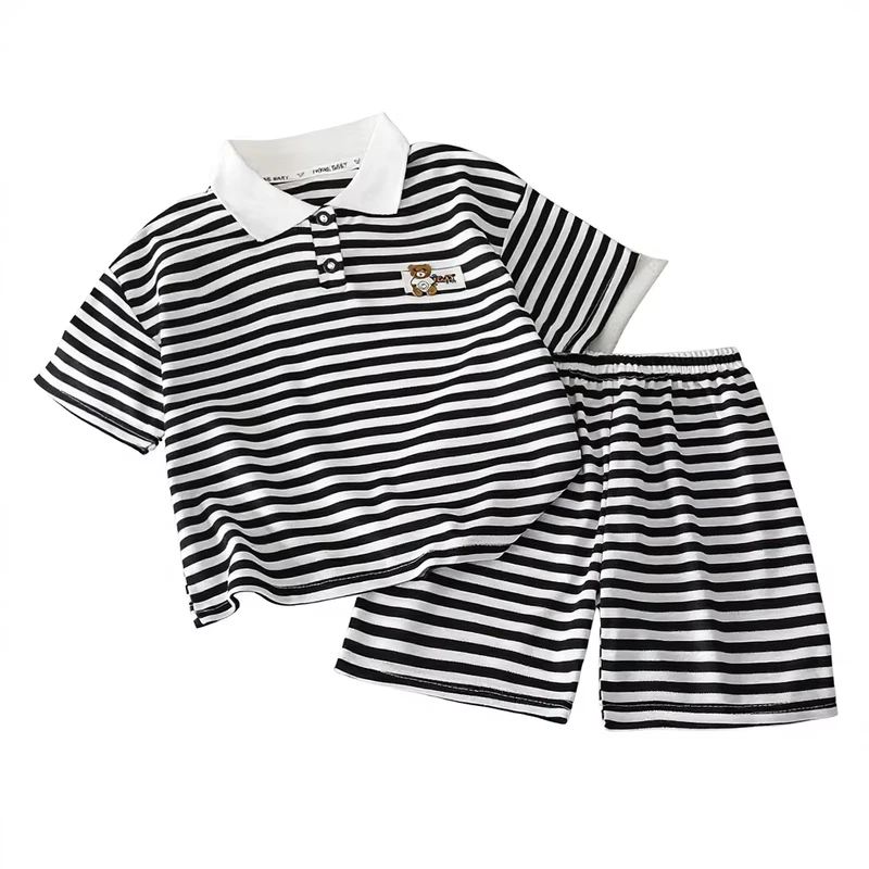 CHINEE-Summer-Childrens-Clothing-Baby-Casual-Striped-Kids-Set-Boy-Two-Piece-for-Collar-Short-Sleeve-Shorts-Cotton-like-Pique-1