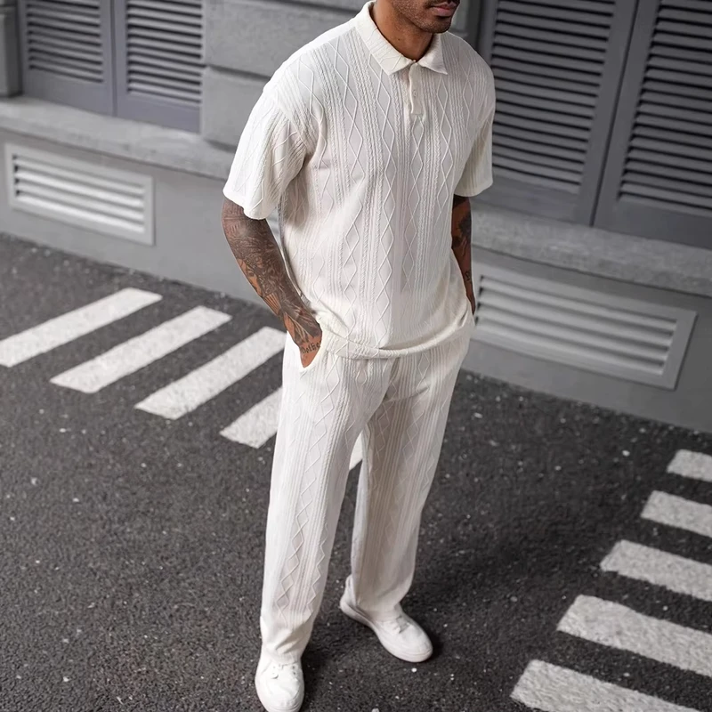 CHINEE-Summer-Cross-Border-Jacquard-Textured-Knit-Polo-Shirt-Long-Pants-Set-for-Men-Casual-Two-Piece-Print-Short-Sleeve-Long-1