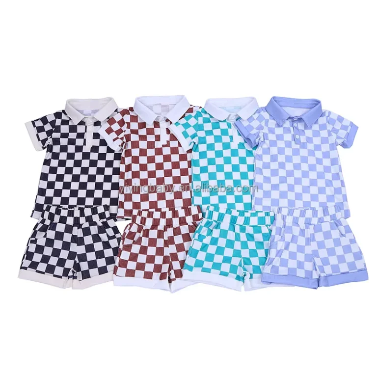 CHINEE-Summer-Custom-Checkerboard-Collar-Short-Sleeve-Shirts-Shorts-Set-Knitted-Casual-Boys-Polo-T-shirt-Clothes-for-Children-1