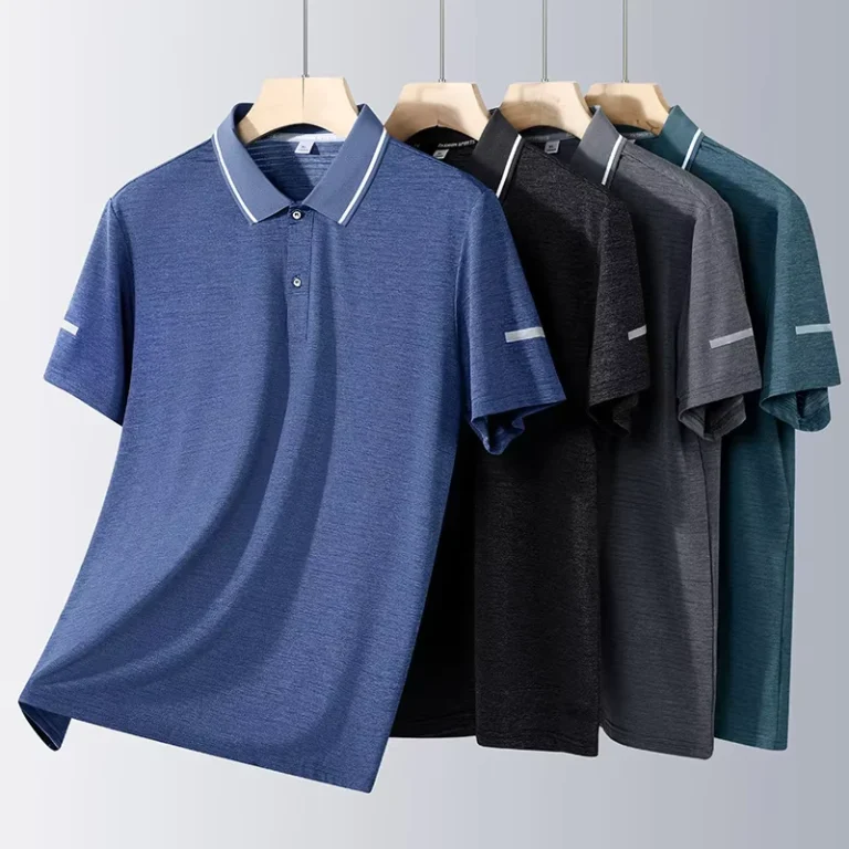 CHINEE-Summer-Mens-Business-Casual-Golf-Shirts-Knitted-Embroidered-Striped-Breathable-Quick-Dry-Polyester-Nylon-Button-High-Elasticity-1