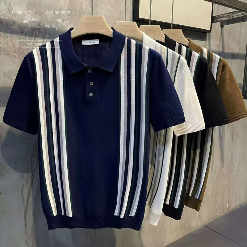 CHINEE-Summer-Mens-Formal-Short-Sleeve-Shirt-for-T-shirt-100-Cotton-Striped-Pattern-ODM-Breathable-Cool-Knit-1