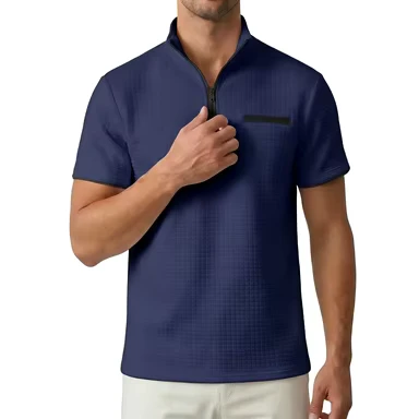 CHINEE-Summer-Mens-Half-zip-Polo-Shirt-Short-sleeved-Available-in-Various-Colors-and-Sizes-for-Your-Choice-1