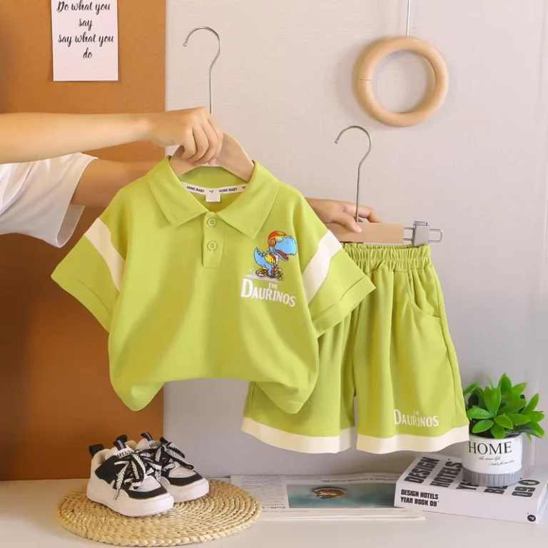 CHINEE-Summer-New-Kids-Two-Piece-Outfit-Polo-Collar-Short-Sleeve-Top-with-Shorts-Cartoon-Dinosaur-Design-Cute-Toddler-Baby-Clothes-Set-1