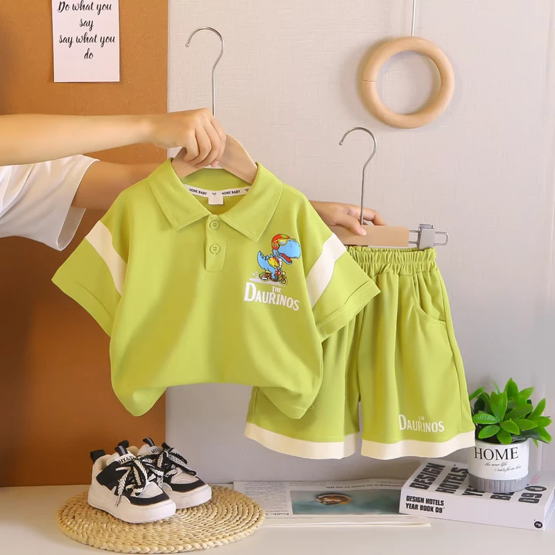 CHINEE-Summer-New-Kids-Two-Piece-Outfit-Polo-Collar-Short-Sleeve-Top-with-Shorts-Cartoon-Dinosaur-Design-Cute-Toddler-Baby-Clothes-Set-1