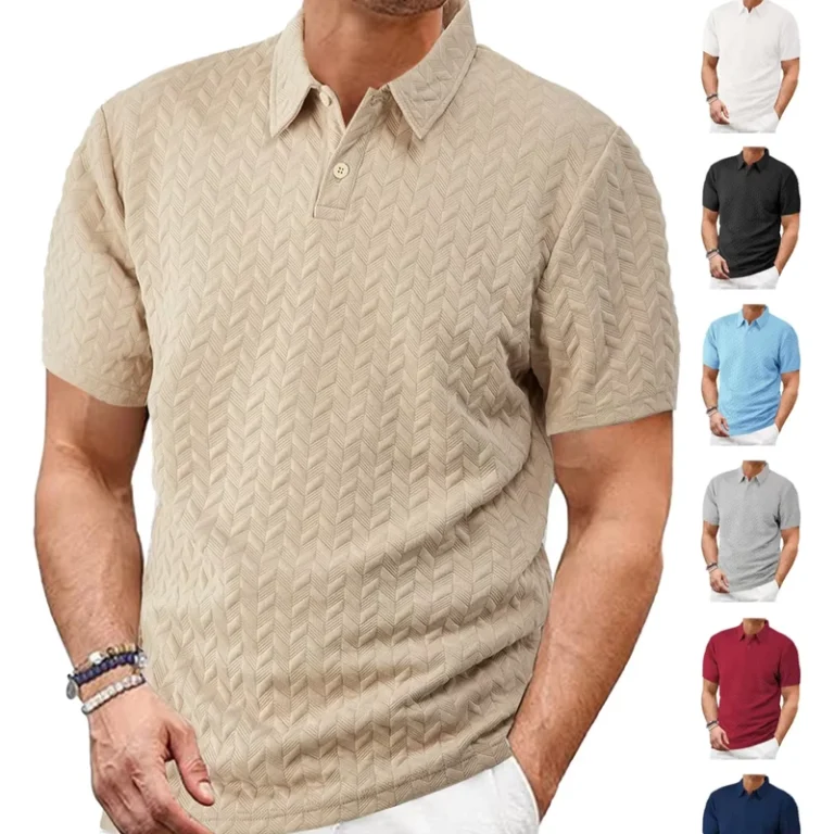 CHINEE-Summer-New-Lapel-Jacquard-Fabric-Thin-Polo-Shirt-Vacation-Simple-Breathable-Polo-Shirt-Mens-Casual-Sports-Polo-Shirt-Set