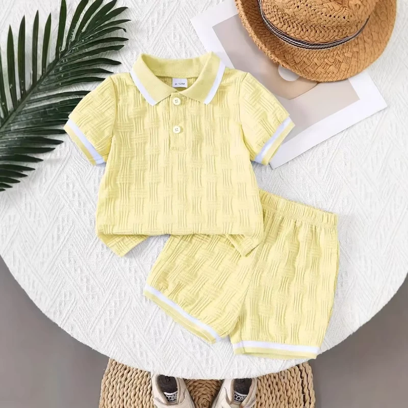 CHINEE-Toddler-Boys-Girls-Ribbed-Knit-Polo-Shirt-Shorts-Set-Preppy-Style-Summer-Casual-2-Piece-Outfit-Kids-Clothes