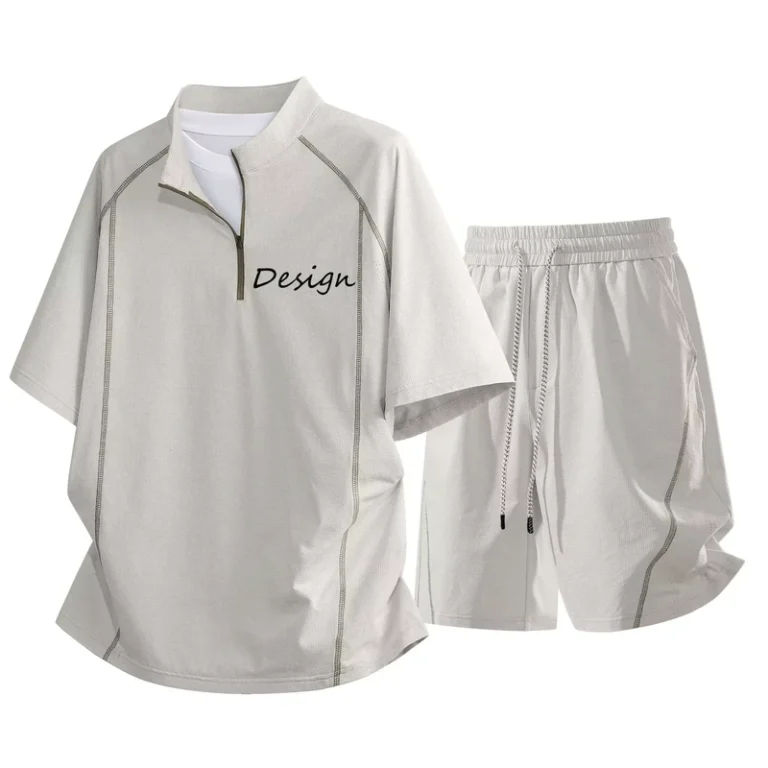 CHINEE-Trendy-Summer-Half-Zip-Set-Quick-Dry-T-Shirt-Breathable-Moisture-Wicking-Sports-Training-Shorts-Lapel-Collar-Tracksuit-1