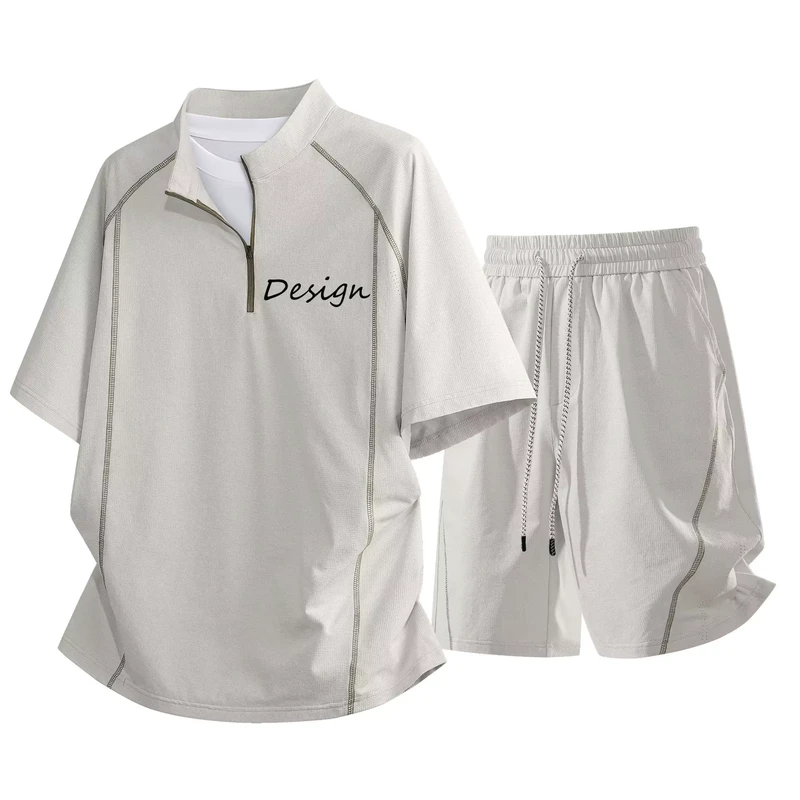 CHINEE-Trendy-Summer-Half-Zip-Set-Quick-Dry-T-Shirt-Breathable-Moisture-Wicking-Sports-Training-Shorts-Lapel-Collar-Tracksuit-1