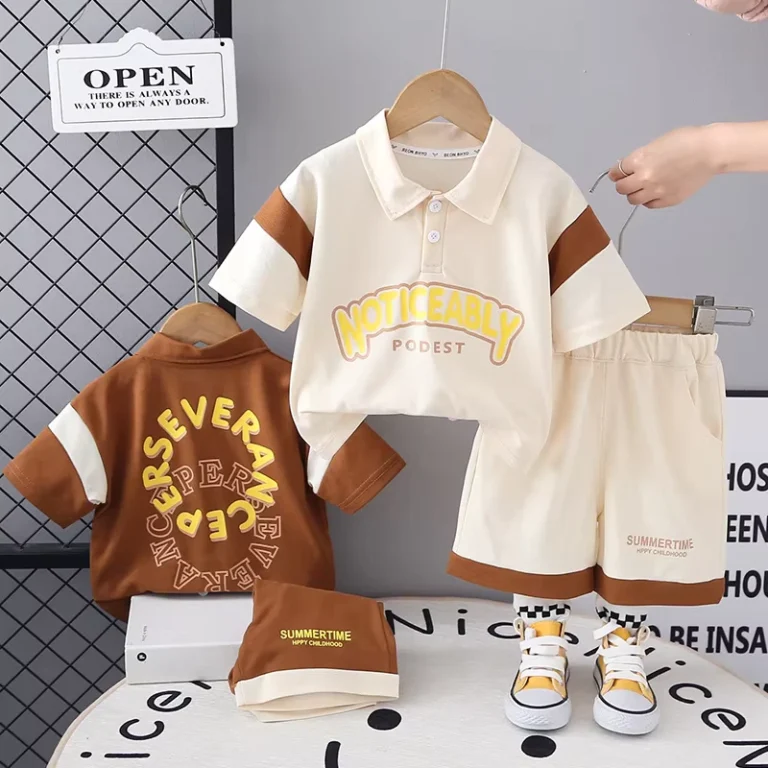 CHINEE-Trendy-Two-Piece-Summer-Polo-Shirt-Set-for-Boys-Color-Blocked-Letters-Short-Sleeved-Fashionable-Lapel-Kidsrens-Clothing-1