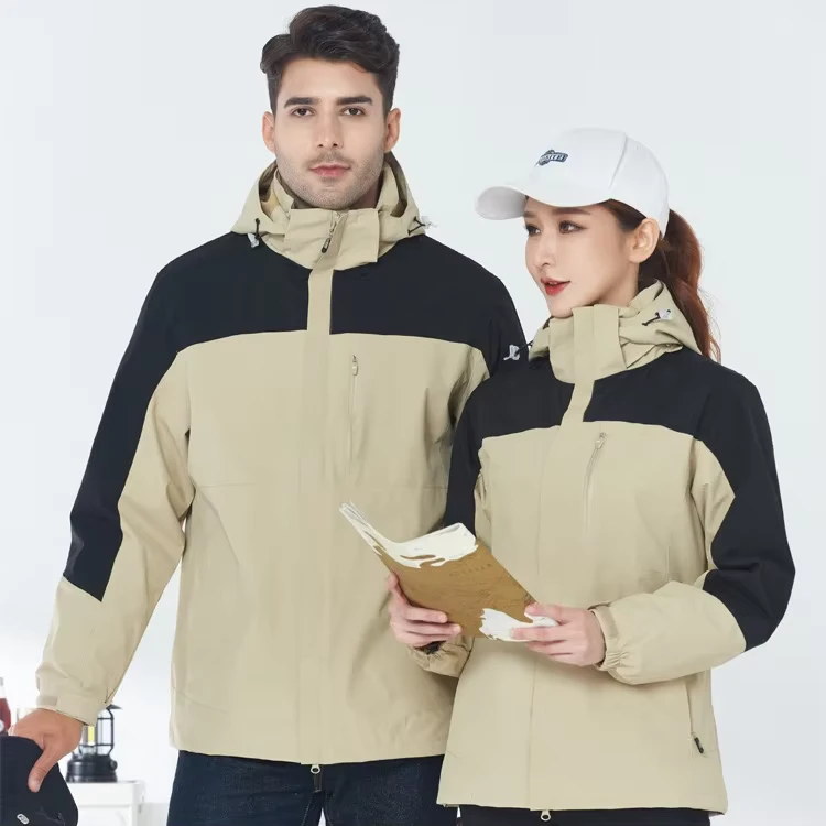 CHINEE-Unisex-3-in-1-Coated-Stand-Zipper-Waterproof-Breathable-Hard-Shell-Outdoor-Jacket-Autumn-Winter-Detachable-Liner-Windproof