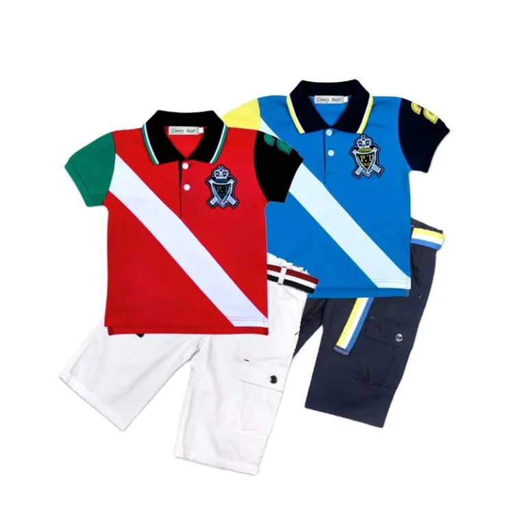CHINEE-Unisex-Kids-Polo-Shirt-with-Colorblocking-Uniform-Summer-Casual-Solid-Pattern-Different-Color-Sleeves-1