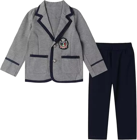 CHINEE-Unisex-Private-School-Uniform-Gray-Blazer-Black-Pant-2-Pieces-Set-Custom-Embroidery-Formal-School-Uniform