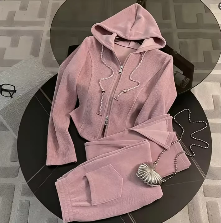 CHINEE-Vintage-Casual-Sports-Suit-for-Women-Spring-Autumn-New-Style-Loose-Short-Hooded-Top-Drapey-Slit-Wide-Leg-Pants-Two-Piece-Set-1