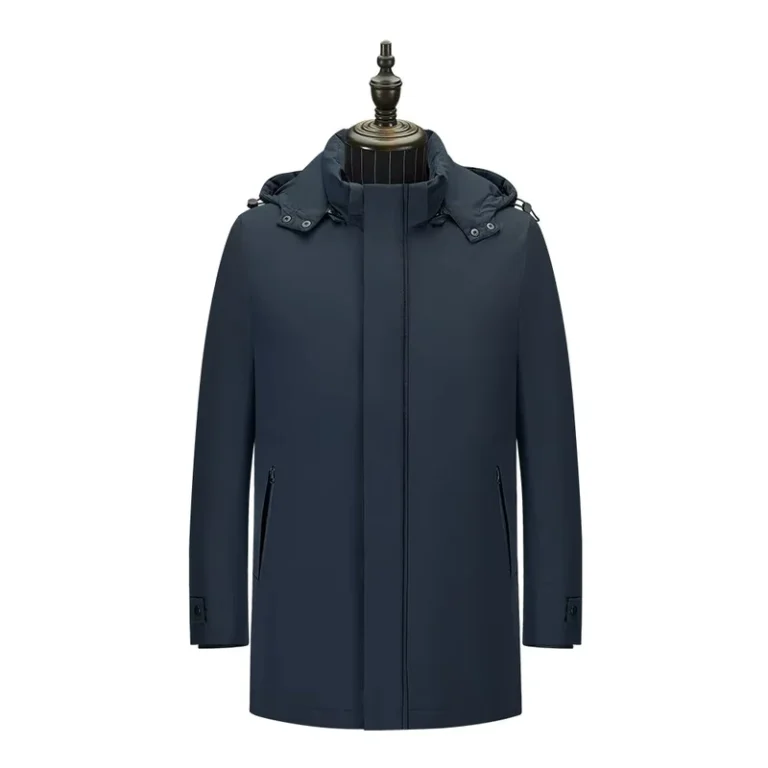 CHINEE-White-Goose-Down-Wool-Womens-Winter-Jacket-Navy-Blue-with-Snake-Skin-Leather-Elegant-Exit-Clothing-for-Women
