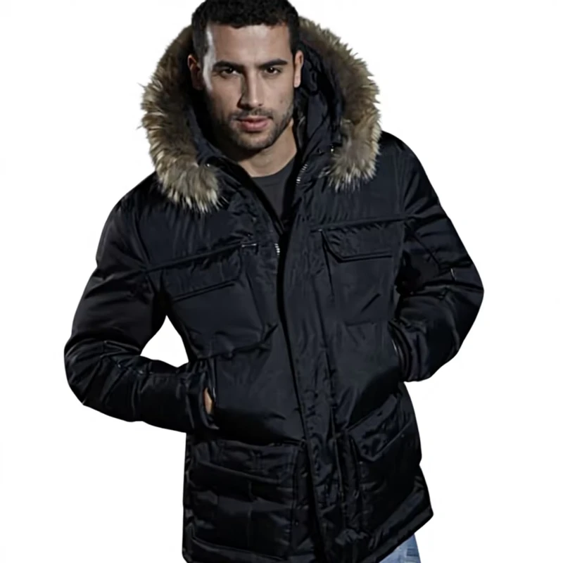 CHINEE-Winter-Fashion-Black-Long-Goose-Down-Filled-Quilted-Mens-Jacket-Parka