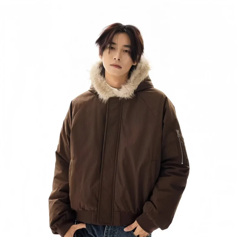 CHINEE-Winter-Mens-Coated-Waterproof-Windproof-Zipper-Front-Logo-Bomber-Jacket-Oversized-Hooded-Warm-Standard-Outdoor-Casual