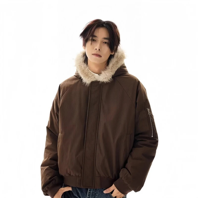 CHINEE-Winter-Mens-Coated-Waterproof-Windproof-Zipper-Front-Logo-Bomber-Jacket-Oversized-Hooded-Warm-Standard-Outdoor-Casual