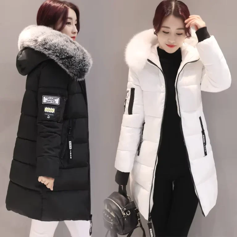 CHINEE-Winter-Women-Coat-Parkas-Mid-length-Hooded-Padded-Jacket-Big-Fur-Collar-Warmth-Jacket