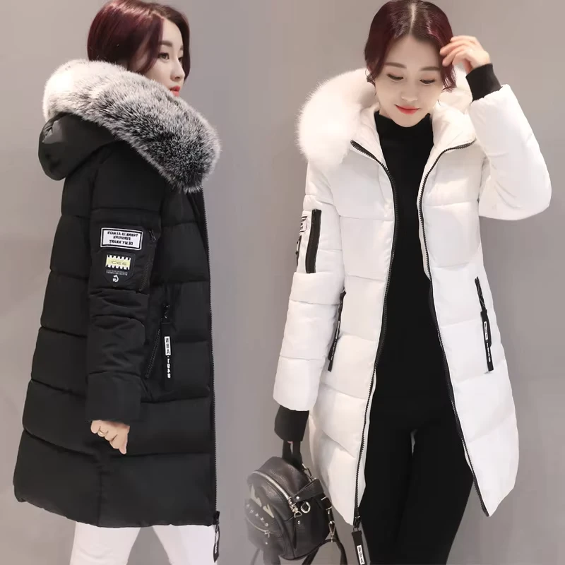 CHINEE-Winter-Women-Coat-Parkas-Mid-length-Hooded-Padded-Jacket-Big-Fur-Collar-Warmth-Jacket