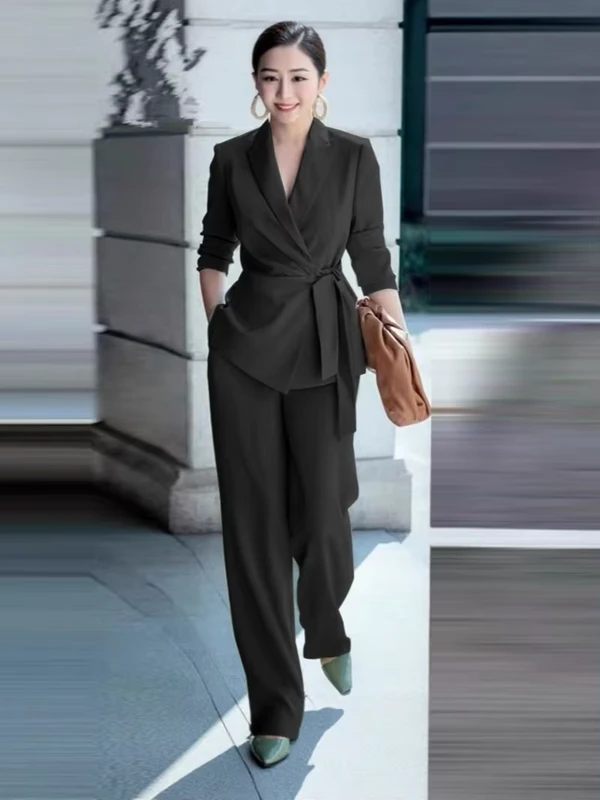 CHINEE-Women-2-Piece-Outfits-Dressy-Pant-Suits-Elegant-Business-Casual-Belted-Blazer-and-Pants-Set