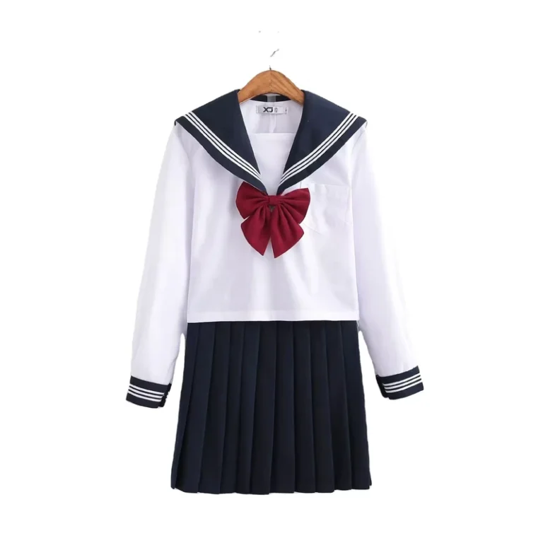 CHINEE-Women-Adult-Preppy-Style-Middle-School-Uniform-Top-and-Skirt-Set-Summer-and-Autumn-Polyester-Cotton
