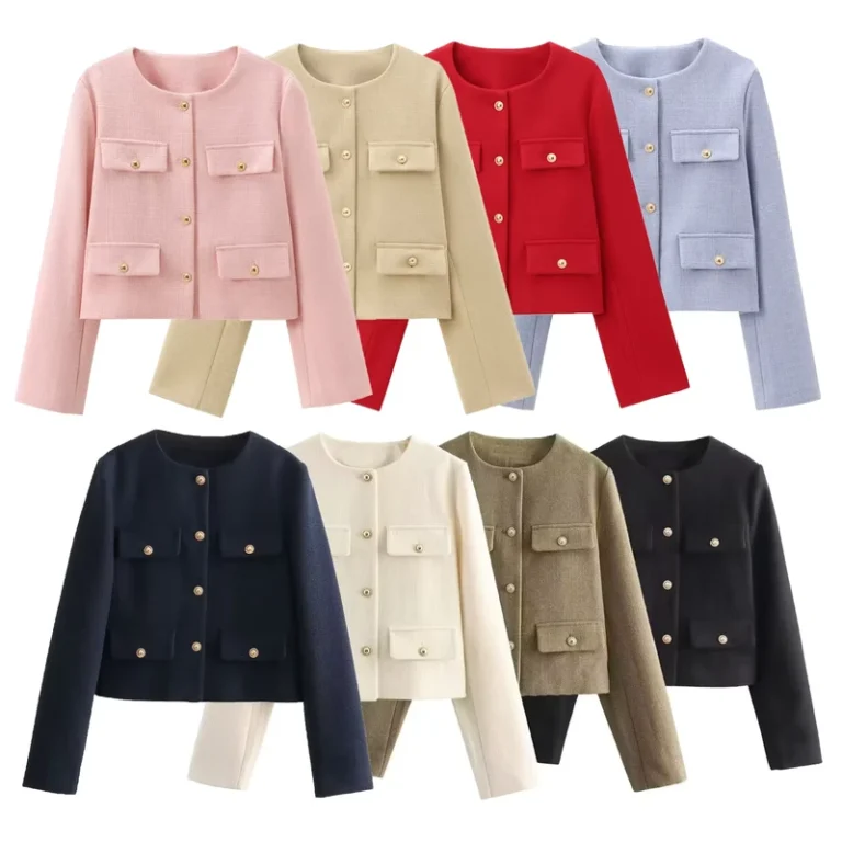 CHINEE-Women-Autumn-Winter-Fashion-Coat-Button-Decorated-Round-Neck-Solid-Color-Short-Suit-Jacket