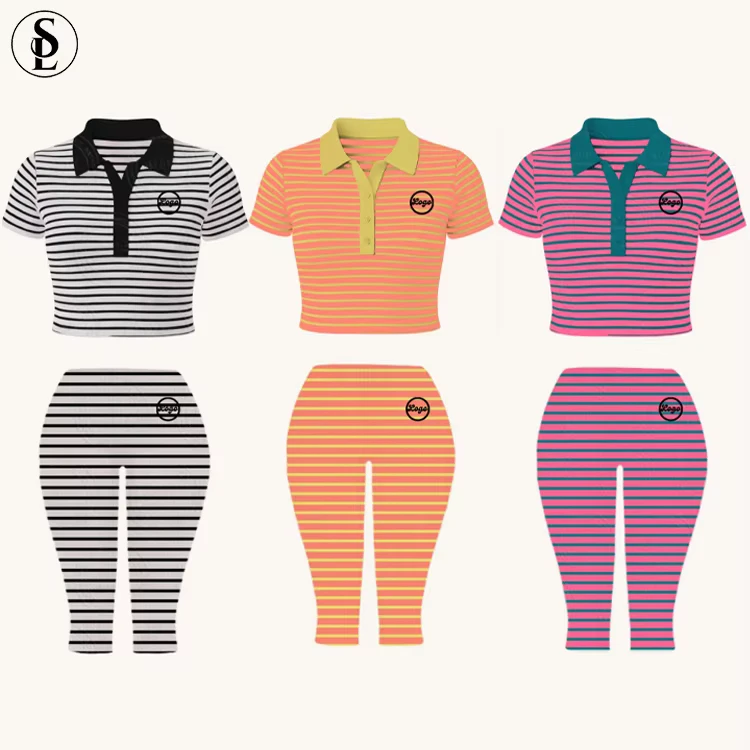 CHINEE-Women-Capri-Set-Custom-Summer-Clothing-Cotton-Stripes-Short-Sleeve-Polo-Shirt-and-Capri-Leggings-Loungewear-Women-2-Pieces-Sets-1