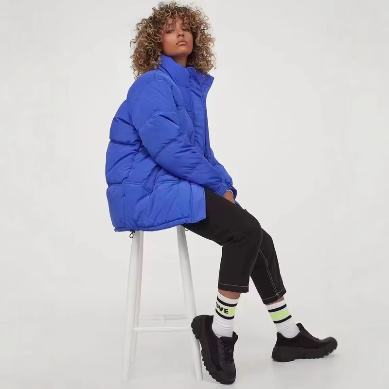 CHINEE-Women-Casual-Waterproof-Breathable-Canvas-Puffer-Jacket-Winter-Blue-Zipper-Coat-Stand-Collar-Rabbit-Fur-Cold-Protection