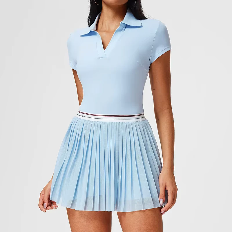 CHINEE-Women-Sportswear-Polo-Short-Sleeve-T-shirts-Skirt-Yoga-Suit-Fitness-Breathable-Slim-fit-Sports-Running-Gym-Workout-Clothes-Sets-1