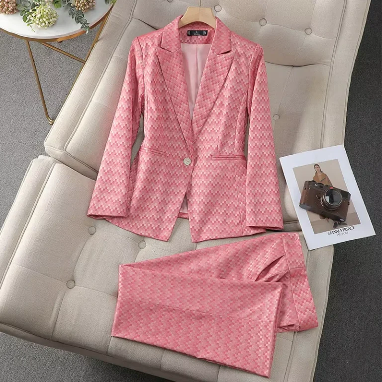 CHINEE-Women-Spring-Autumn-Plaid-Suit-2-Piece-Set-Double-Breasted-Soft-Jacket-Pants-for-Office-Business
