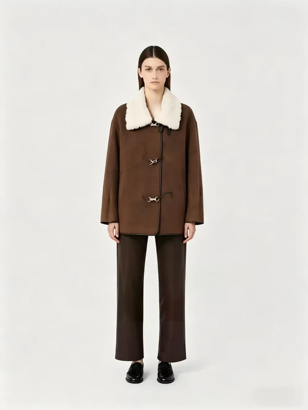 CHINEE-Womens-100-Wool-Winter-Coat-with-Faux-Shearling-Collar-Short-Duffle-Wool-Jacket-Luxury-Outerwear