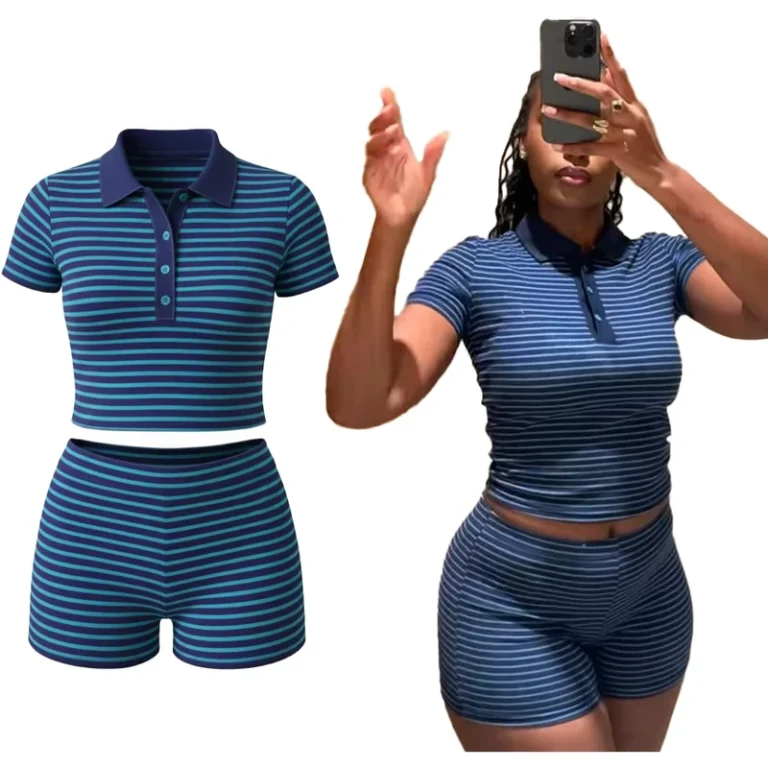 CHINEE-Womens-Casual-Dot-Summer-2-Piece-Polo-Shirt-Mini-Shorts-Set-Eco-Friendly-Breathable-Cotton-Blend-Skinny-Fit-1