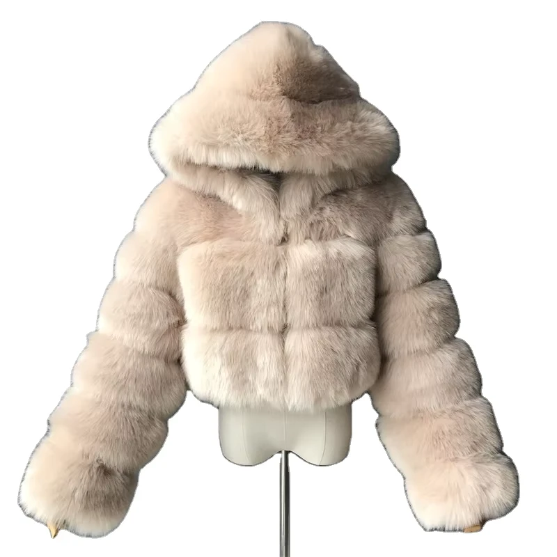 CHINEE-Womens-Cropped-Fluffy-Faux-Fur-Coats-Winter-Overcoat-Hooded-Jacket-with-Knitted-Weaving-Plain-Dyed