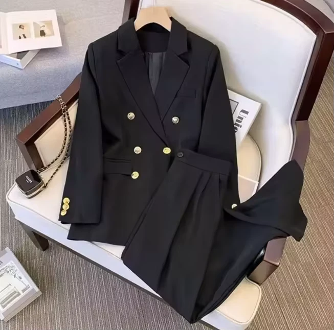 CHINEE-Womens-Double-Breasted-Office-Suit-Casual-Spring-Autumn-Two-Piece-Set-Clothes-Button-Decoration-Lady-Solid-Color-Suits