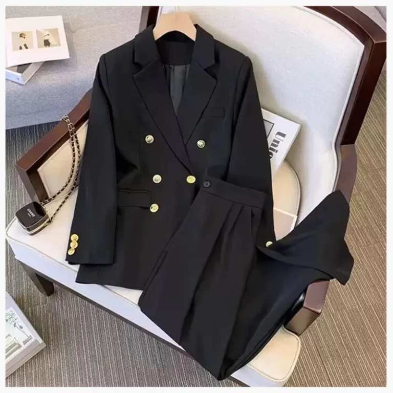 CHINEE-Womens-Double-Breasted-Solid-Color-Office-Suit-Casual-Spring-Autumn-Two-Piece-Set-Button-Decoration-Lady-Blazer-1