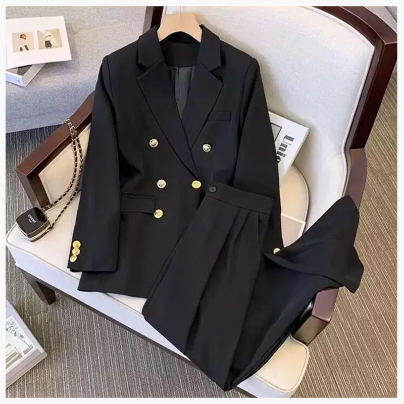 CHINEE-Womens-Double-Breasted-Solid-Color-Office-Suit-Casual-Spring-Autumn-Two-Piece-Set-Button-Decoration-Lady-Blazer-1
