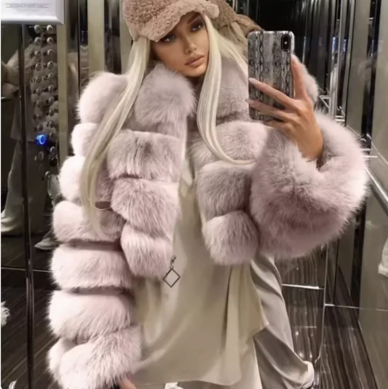 CHINEE-Womens-Faux-Fur-Short-Jacket-with-Zipper-Closure-Lapel-Collar
