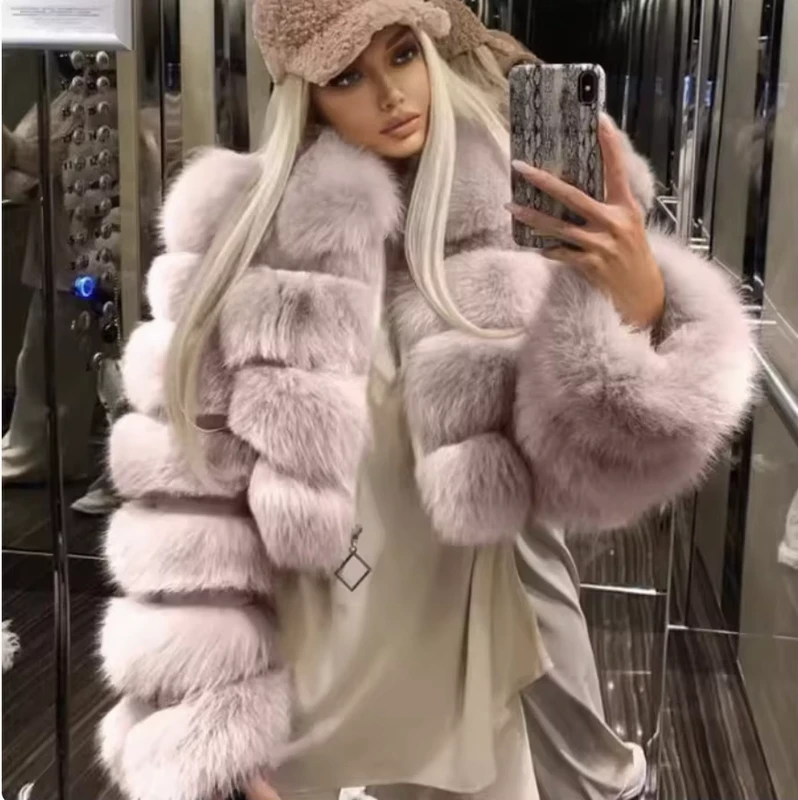 CHINEE-Womens-Faux-Fur-Short-Jacket-with-Zipper-Closure-Lapel-Collar