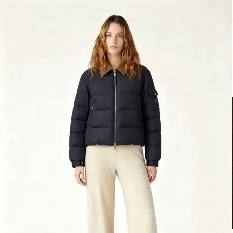 CHINEE-Womens-High-End-Goose-Down-Puffer-Jacket-Contrast-Collar-Short-Denim-Shell-Winter-Coat