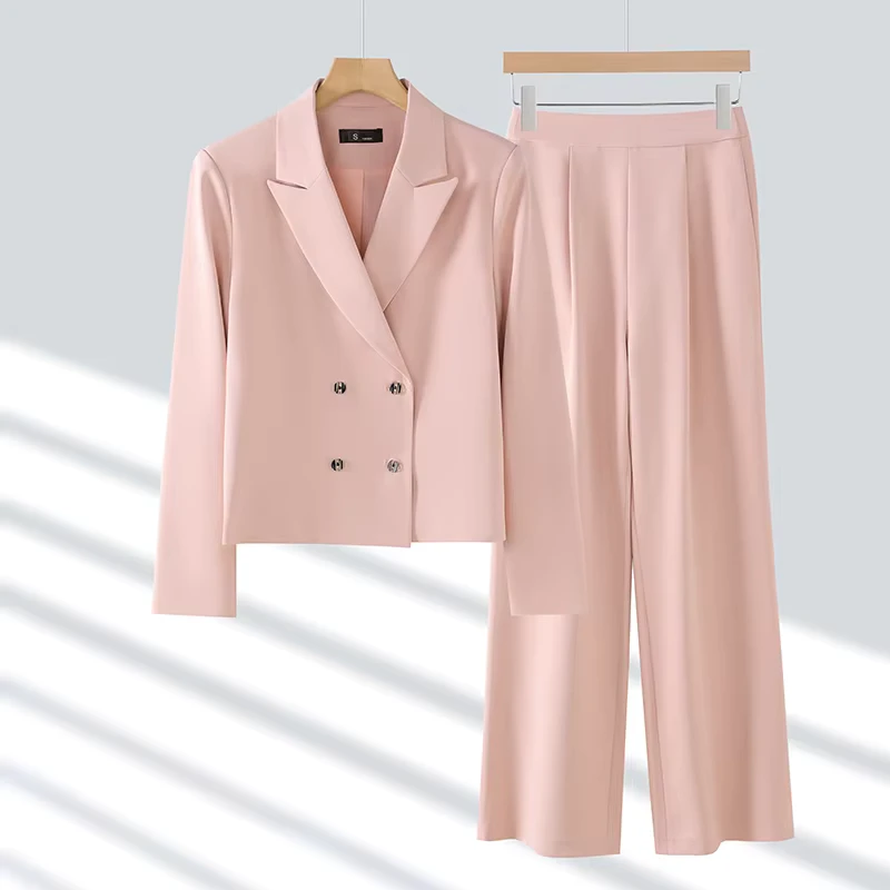 CHINEE-Womens-High-End-Two-Piece-Suit-Autumn-Small-Suit-With-Temperament-Short-Coat-and-Wide-Leg-Pants