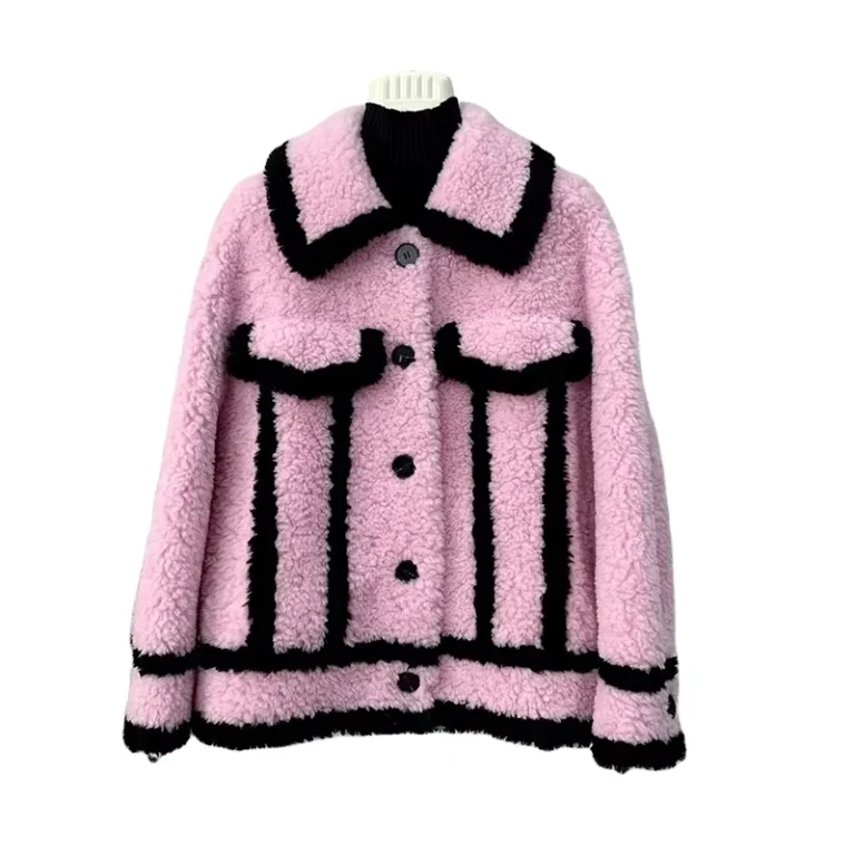 CHINEE-Womens-Lamb-Wool-Fur-Slim-Parkas-Button-Warm-Winter-Coat-Overcoat-Sheep-Shearling-Contrast-Color-Jacket-JT3305