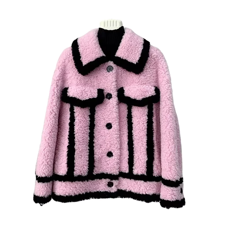 CHINEE-Womens-Lamb-Wool-Fur-Slim-Parkas-Button-Warm-Winter-Coat-Overcoat-Sheep-Shearling-Contrast-Color-Jacket-JT3305